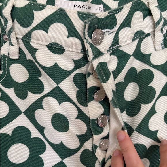 Pac Sun Green & White Retro Floral Button Fly Jeans Size 28 | - Picture 5 of 8